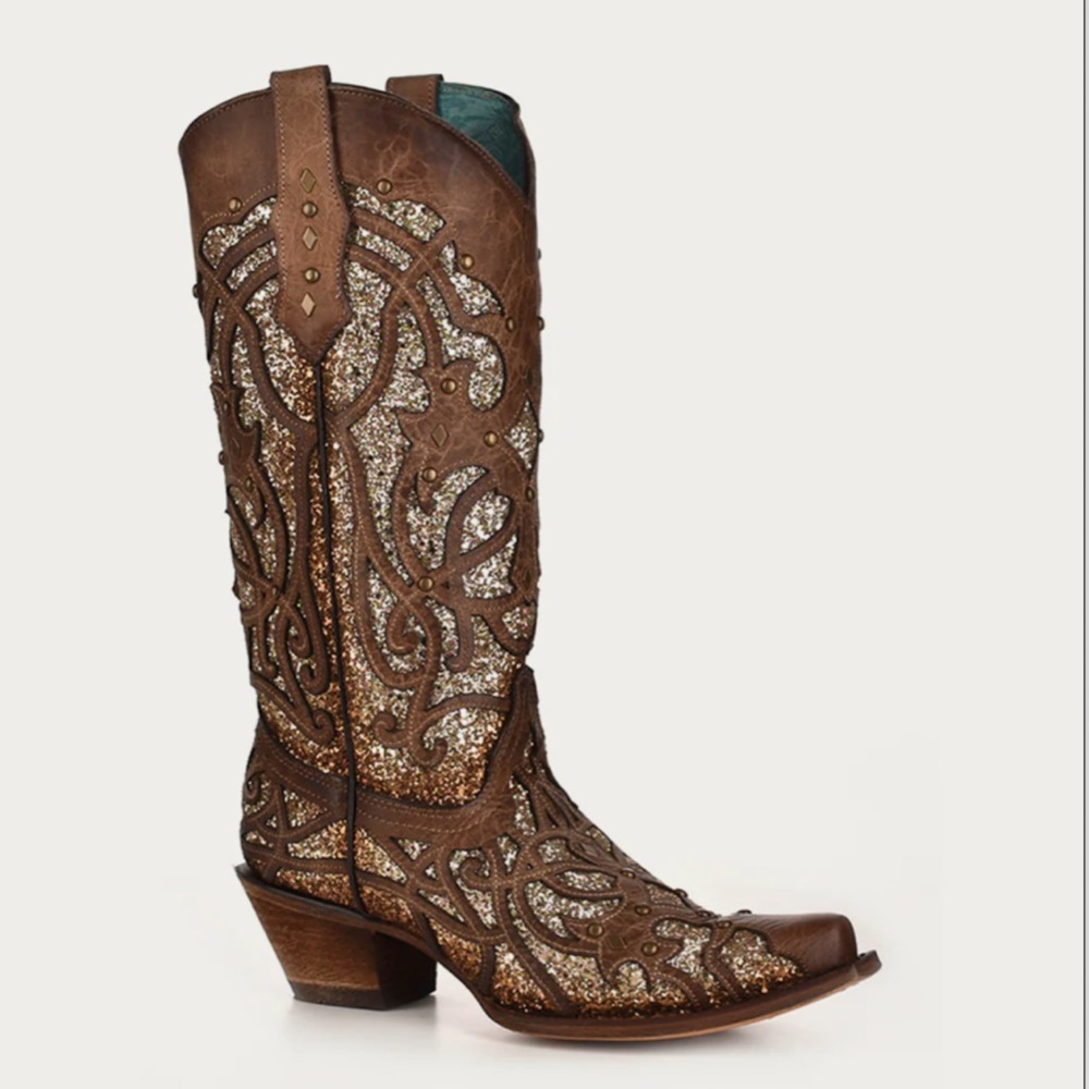 Corral tall brown onix glitter inlay boots size 8